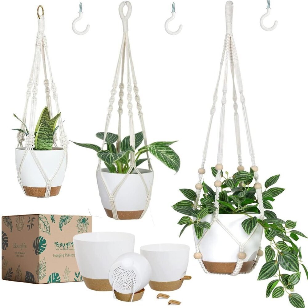 Macrame Plant Hangers 3 Pack Self Watering Indoor Outdoor